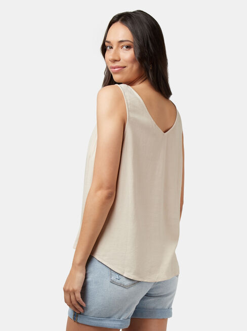 Luna Linen Blend Tie Front Tank, White, hi-res