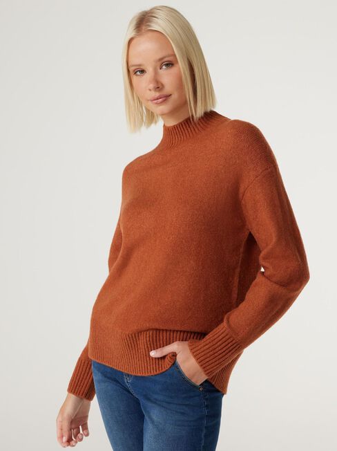 Parker High Neck Souffle Knit, Rust, hi-res