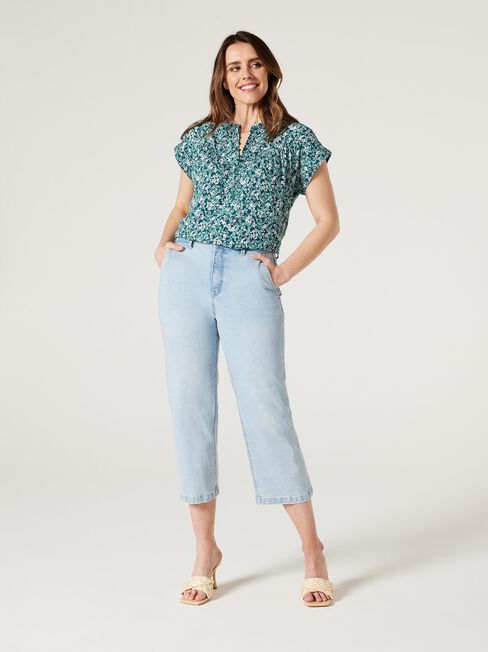 Heather Button Front Top, Green Blossom, hi-res