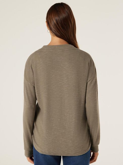 Viv Soft Touch V Neck Pullover, Khaki Marle, hi-res