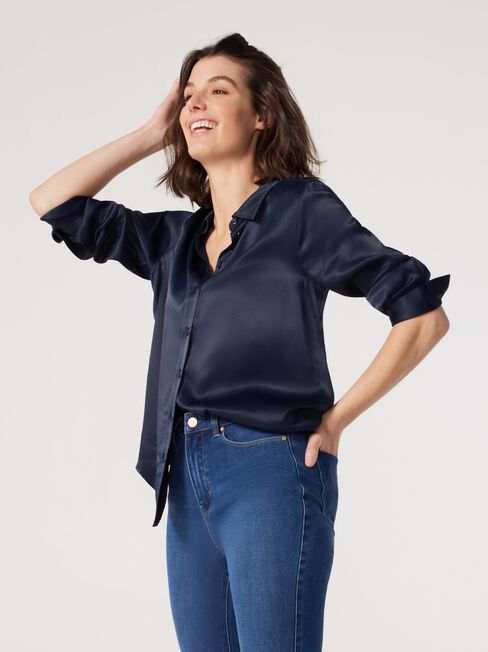 Katia Satin Shirt, Blue, hi-res