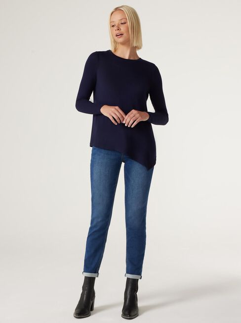 Aries Soft Touch Asymmetric Hem Pullover, French Navy, hi-res