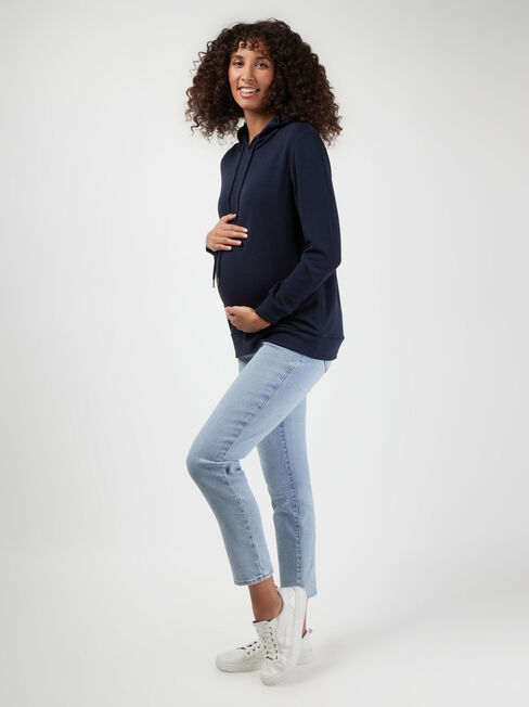 Carrie Side Zip Maternity Hoodie, Blue, hi-res