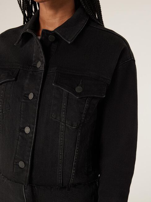 Crop Denim Jacket, Washed Black, hi-res