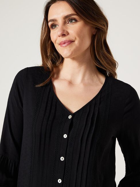 Everlie Pintuck Top, Black, hi-res