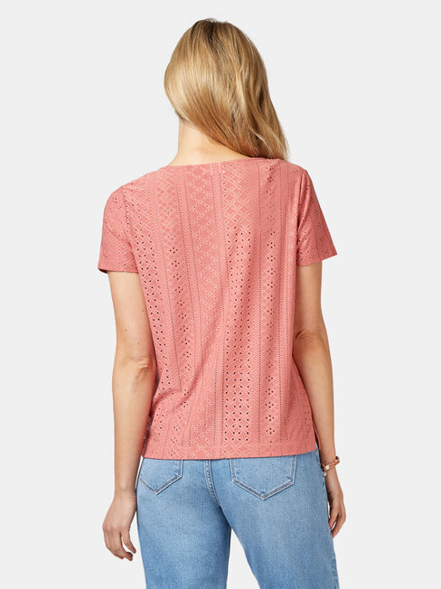 Maddison Lace Tee, Red, hi-res