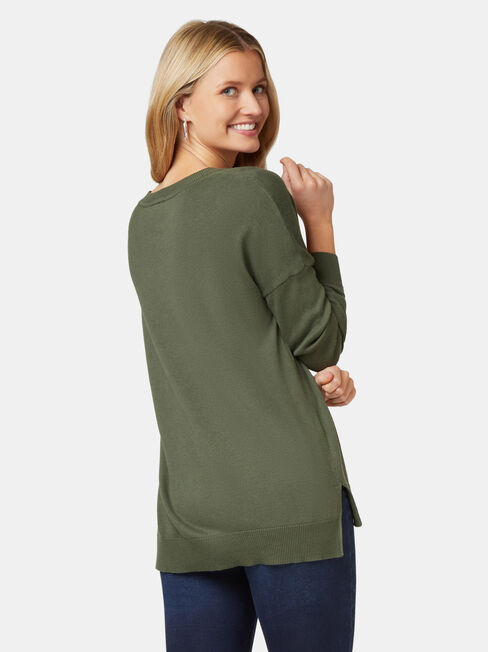 Cassidy Essential V-Neck Pullover, Green, hi-res