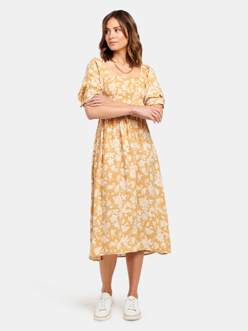 Shell Shirred Bust Dress, Yellow, hi-res