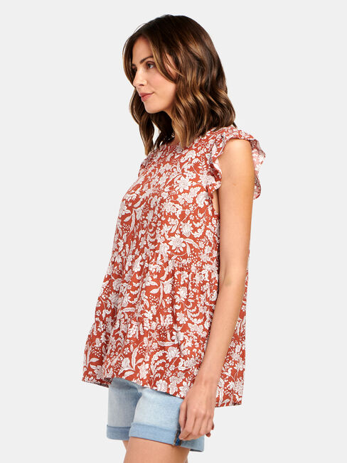 Lory Fril Sleeve Top, Floral, hi-res