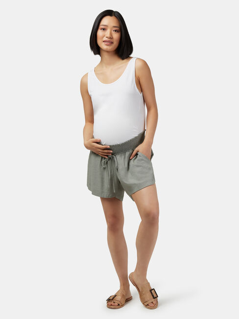 Maxine Shirred Maternity Short, Green, hi-res