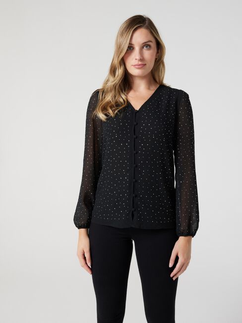 Luella Button Down Blouse, Black Multi, hi-res