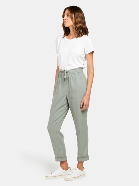 Linen Blend Pant, Green, hi-res
