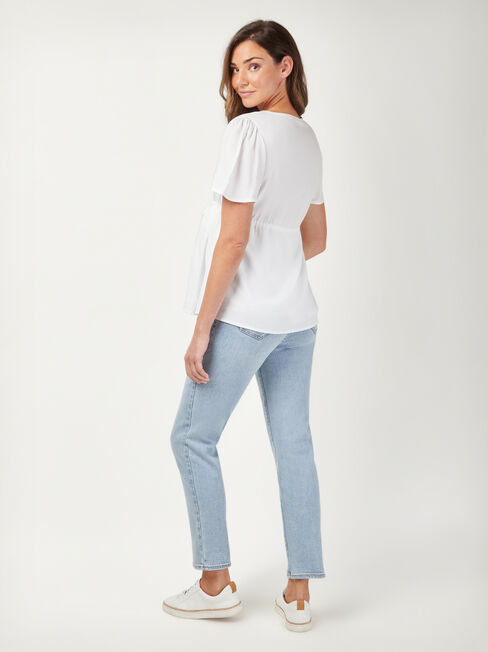 Amy Drawstring Waist Maternity Top, White, hi-res