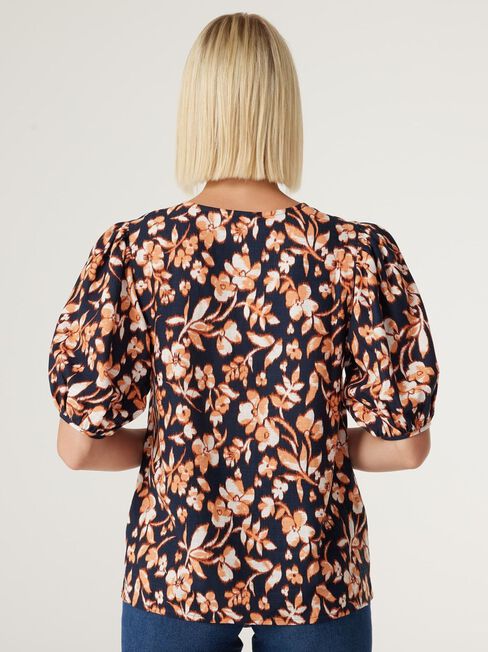 Maya V-Neck Top, Blurred Rust Floral, hi-res