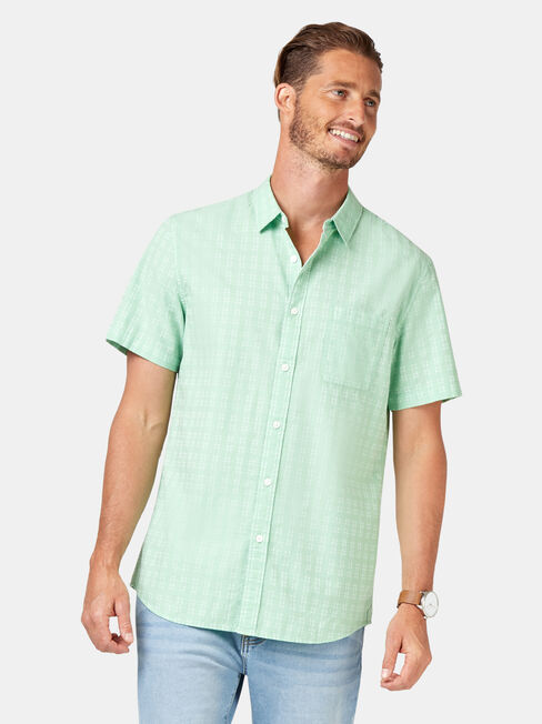 Leon Short Sleeve Textured Shirt, Green, hi-res