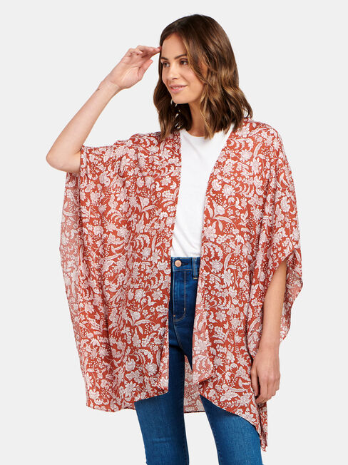 Polly Printed Kimono, Floral, hi-res