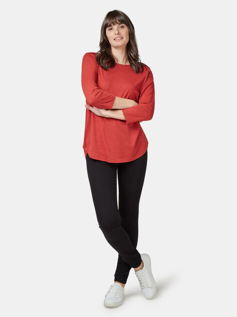 Boat Neck Pocket Tee, Red, hi-res
