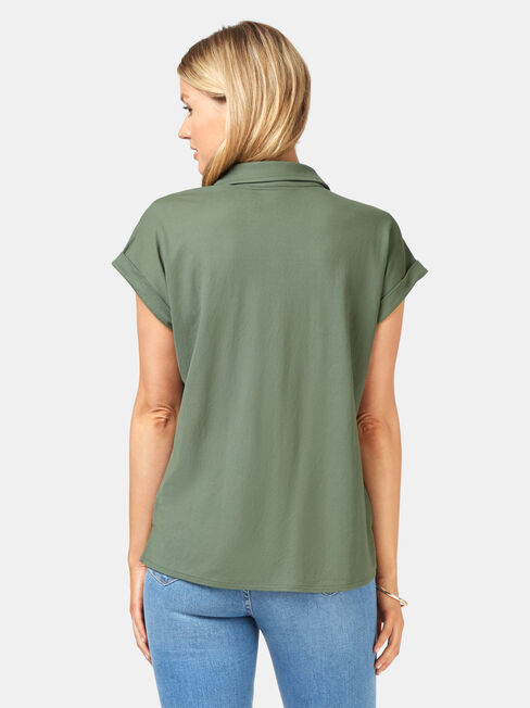 Finley Button Thru Shirt, Green, hi-res