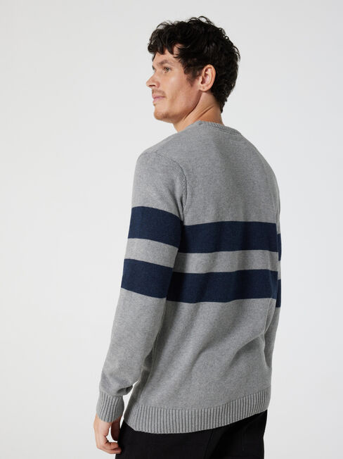 Braxton Panel Stripe Crew Knit, Grey Marle Multi, hi-res