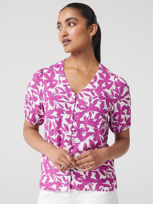 Lily Shirred Waist Top, Print, hi-res