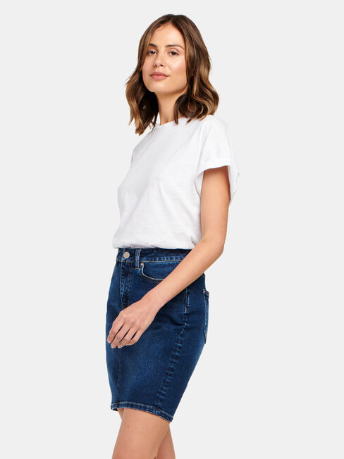 Mariah Classic Denim Skirt, Mid Indigo, hi-res