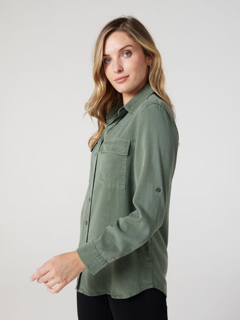 Lizzy Relaxed Tencel Shirt, Thyme, hi-res