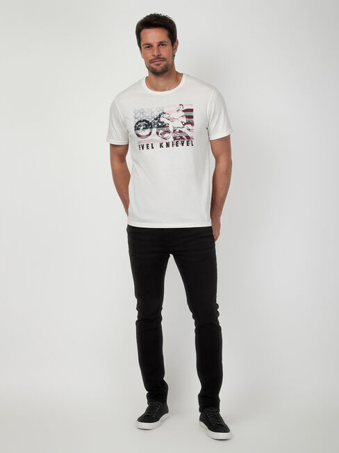 SS Evel Knievel Legend Print Crew Tee, White, hi-res