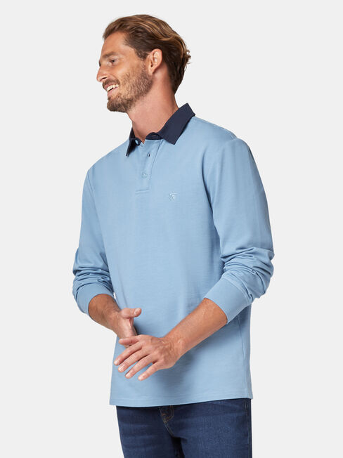 Hamish Long Sleeve Rugby Polo, Blue, hi-res