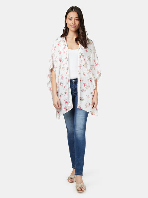 Polly Printed Kimono, White, hi-res