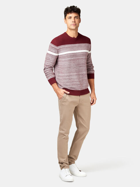 Grant Block Stripe Crew Knit, Red, hi-res