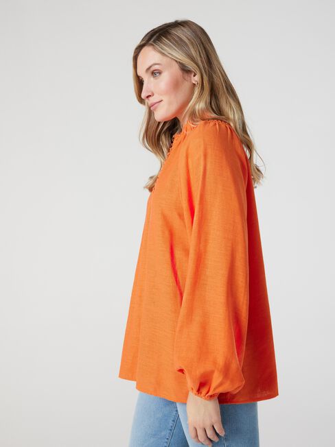 Amelia Button Down Blouse, Orange, hi-res