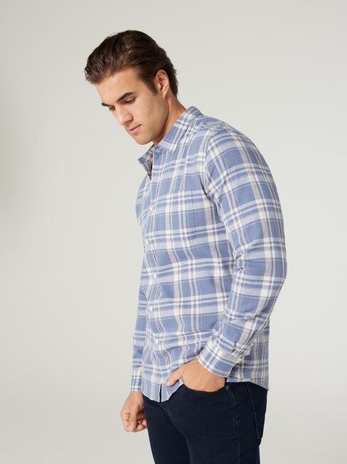 LS Kai Check Linen Shirt, Washed Navy Checked, hi-res