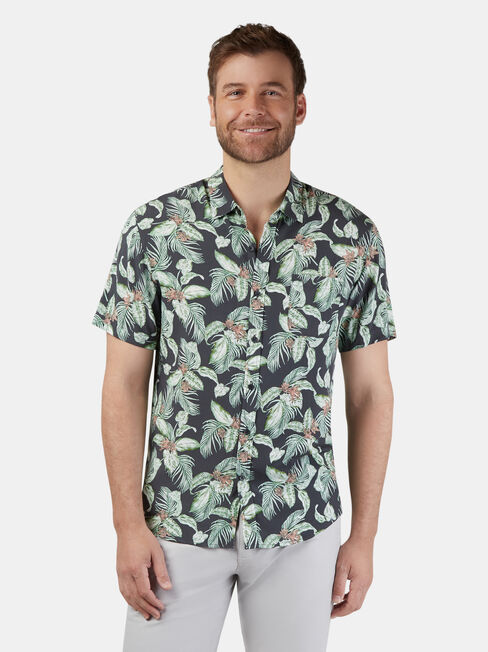 Sandler Short Sleeve Print Shirt, Grey, hi-res