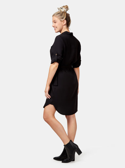 Stella Tencel Shirt Dress, Black, hi-res