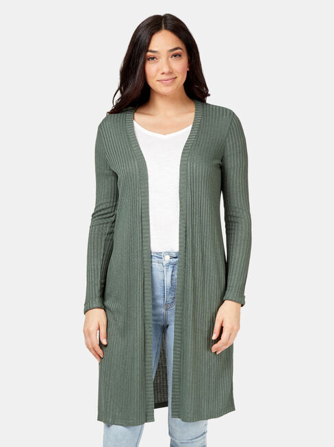 Lainie Rib Longline Cardigan, Green, hi-res