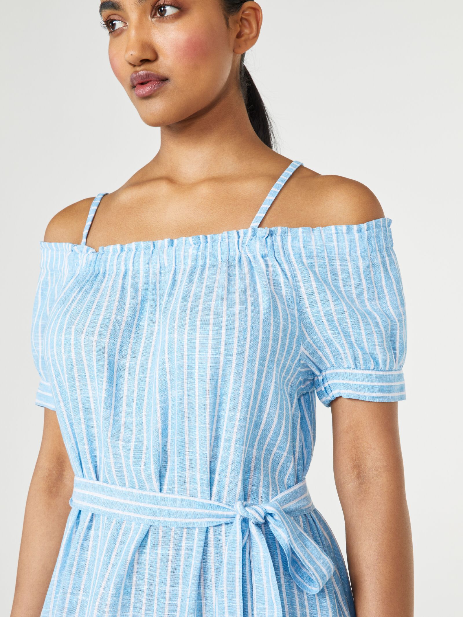 Striped off shop the shoulder dresses