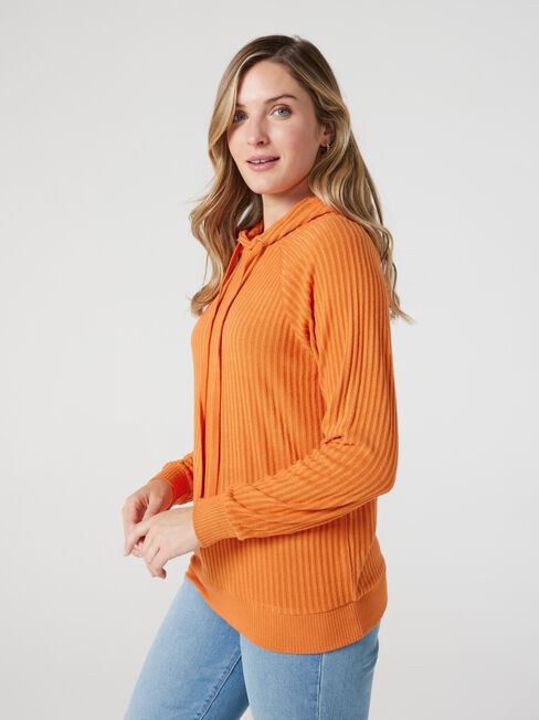 Khloe Rib Hoodie, Orange, hi-res