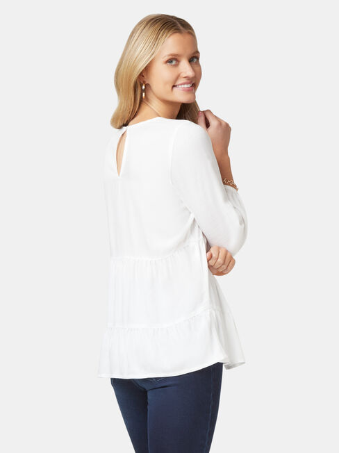 Olivia Long Sleeve Tiered Top, White, hi-res