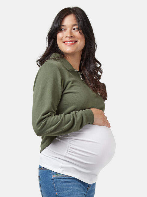 Pearl Zip Front Concave Sweat, Green, hi-res