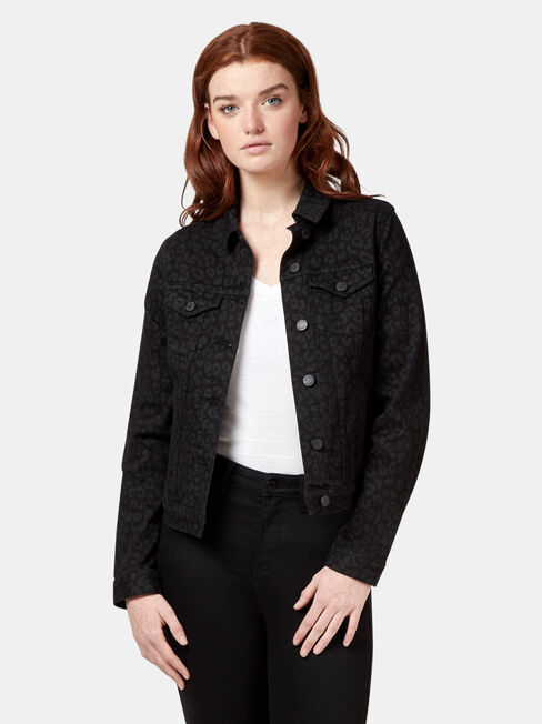 Animal Print Denim Jacket, Black, hi-res