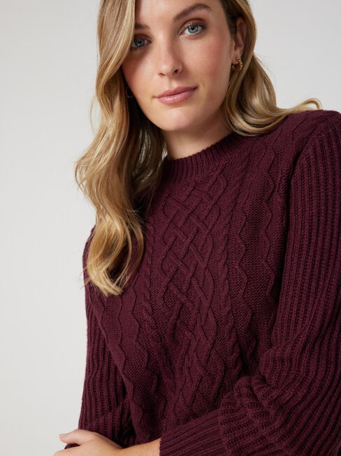 Elena Cable Knit Pullover, Auburn, hi-res