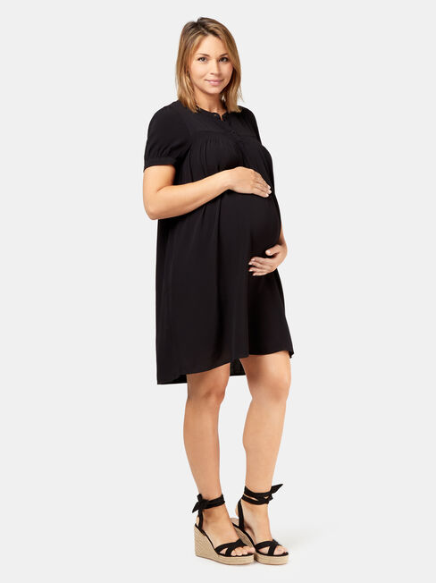 Helena Shirred Maternity Dress, Black, hi-res