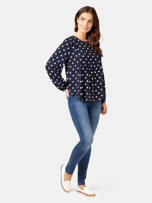 Avery Ladder Trim Blouse, Print, hi-res