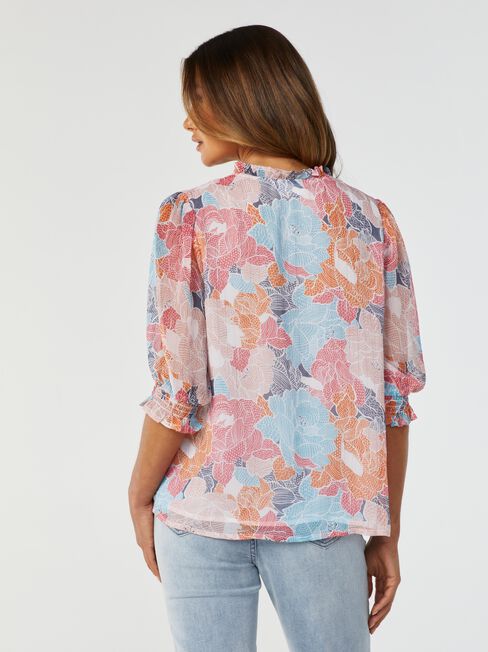 Reef Lurex Puff Sleeve Blouse, Floral, hi-res