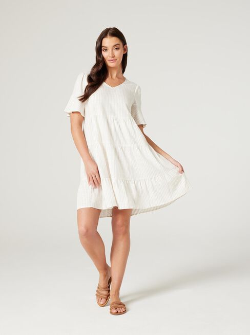 Lilah Tiered Dress, Oat Stripe, hi-res