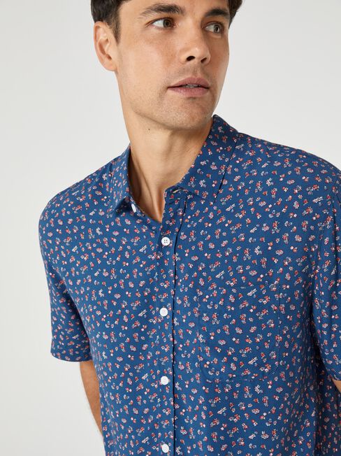 SS Owen Print Shirt, Blue, hi-res