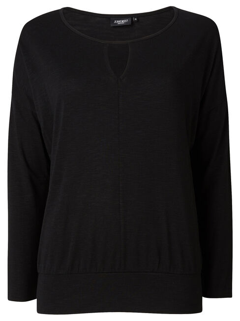 Avery Basque Hem Top, Black, hi-res