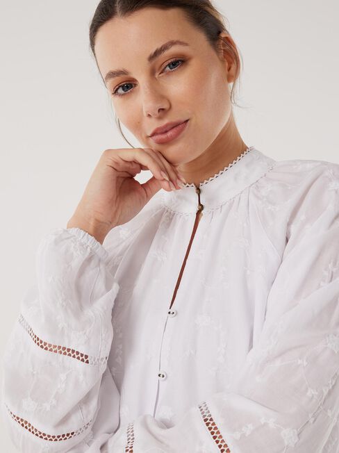 Clarissa Embroidered Top, White, hi-res