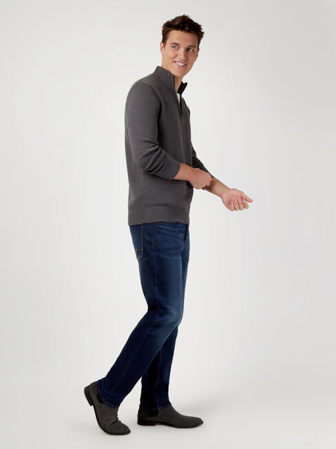 Ezra Funnel Zip Neck Knit, Black, hi-res
