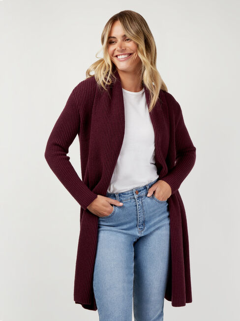 Hannah Ribbed Coatigan, Purple, hi-res